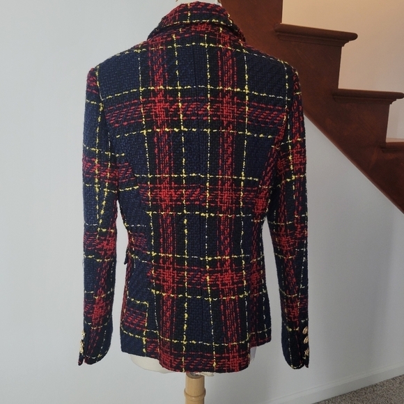 SMF Double- Breasted Plaid Tweed Jacket blazer w gold buttons super chic… - Picture 4 of 7
